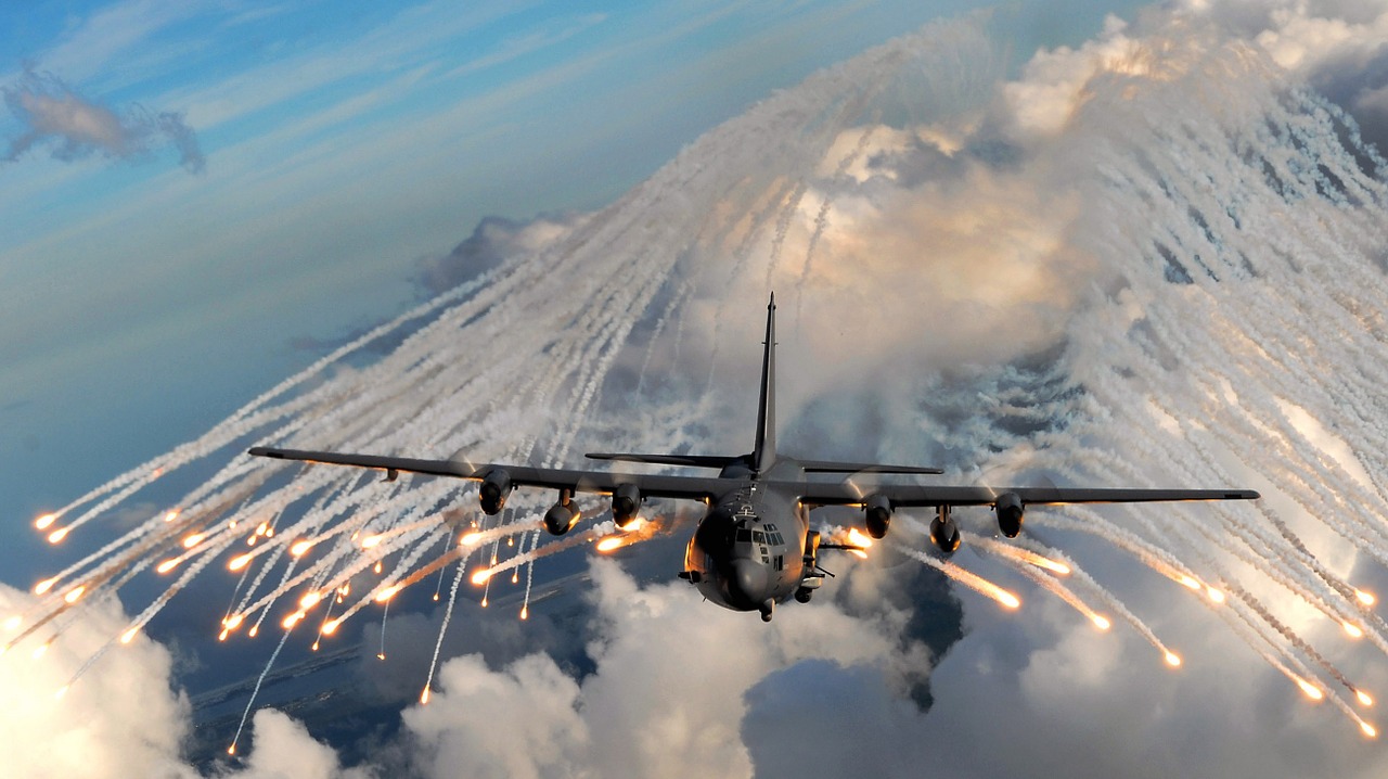 military aircraft, flares, drop